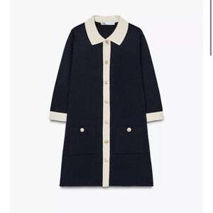 Zara Navy and Cream Button-Up dress